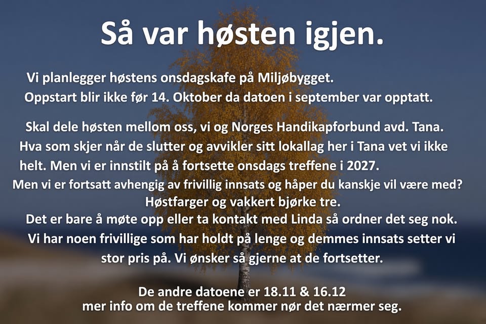 Onsdagstreff – kaffe og snitter på Miljøbygget